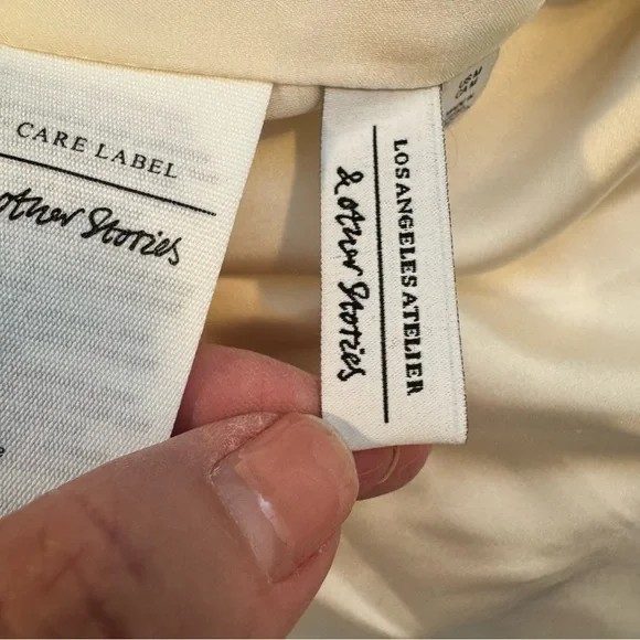 & Other Stories Cream Wool Blend Belted Balloon Sleeve Coat - Picture 8 of 11